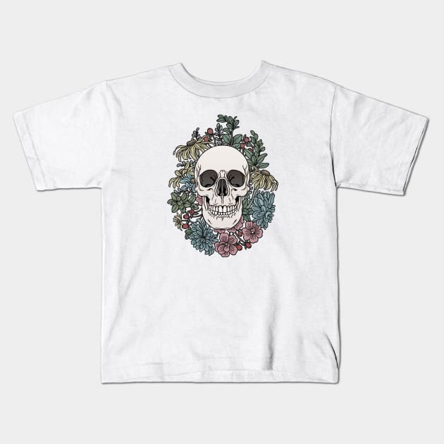 Skull and flowers Kids T-Shirt by tiina menzel